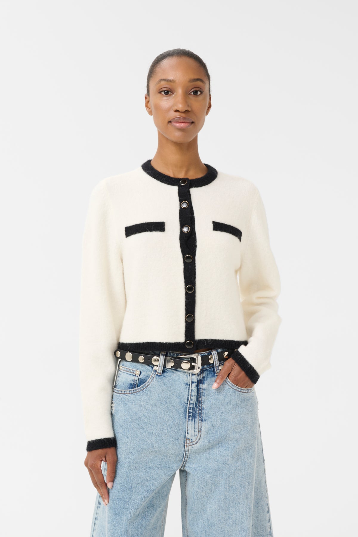 GZalpha ls contrast cardigan Ivory/Black comb - 10910459