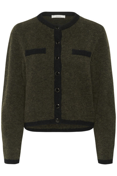 GZalpha ls contrast cardigan Olive M‚lange/Black - 10910459 Thumbnail