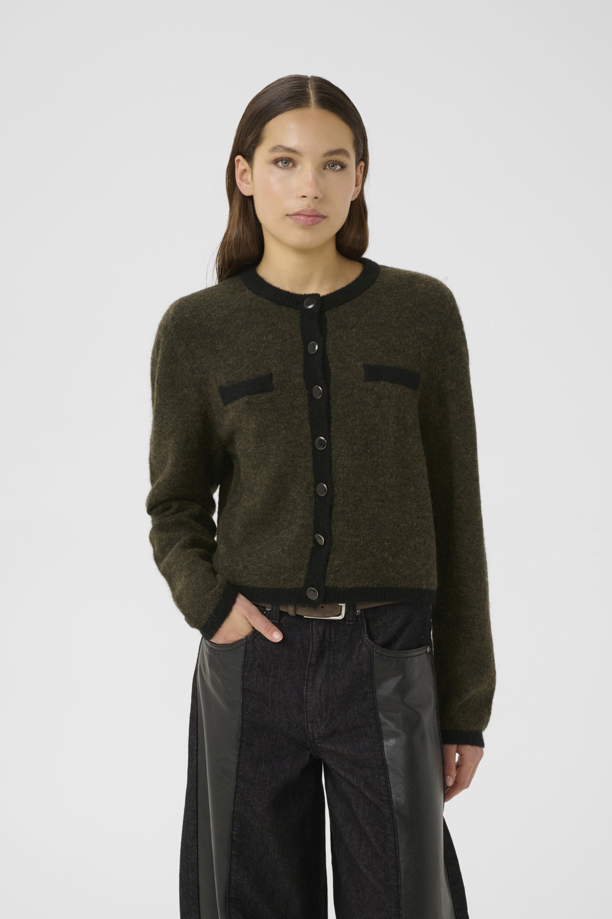 GZalpha ls contrast cardigan Olive M‚lange/Black - 10910459