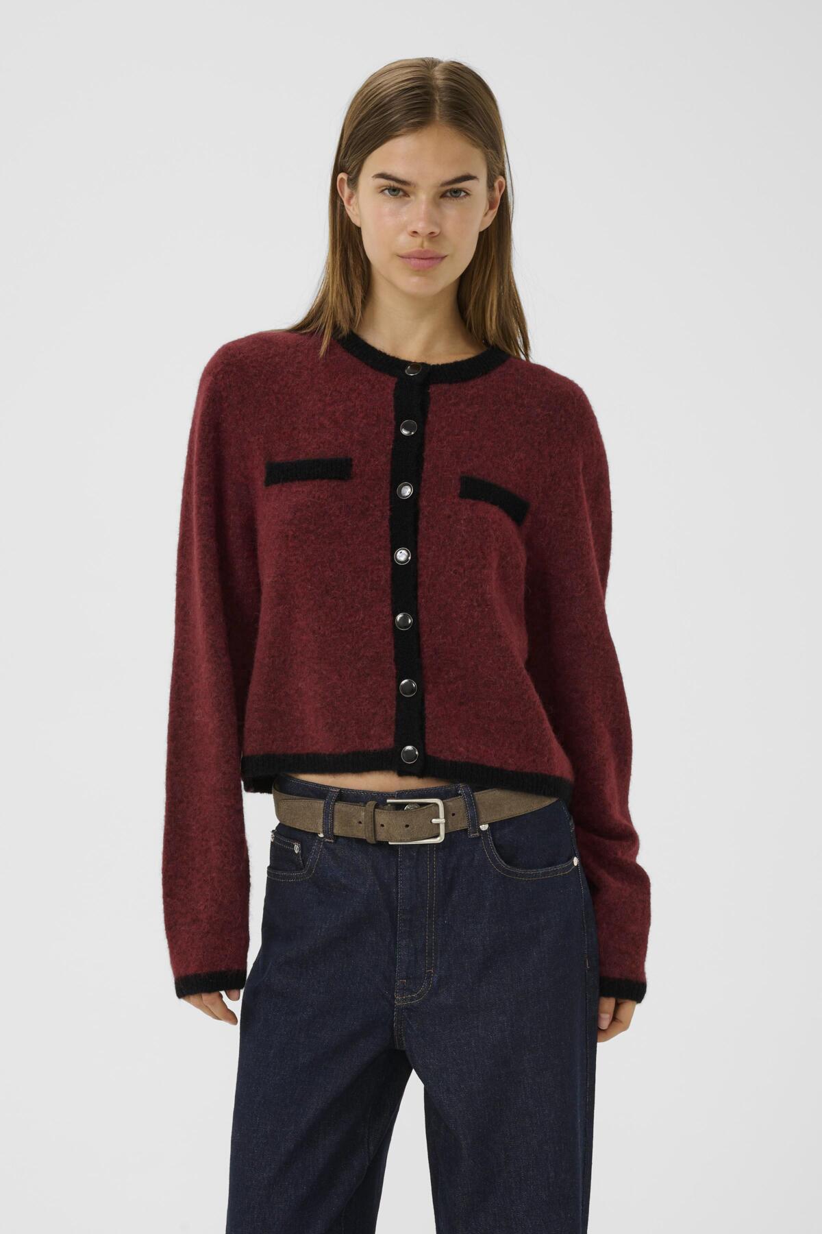 GZalpha ls contrast cardigan Blood Red Melange/Black - 10910459
