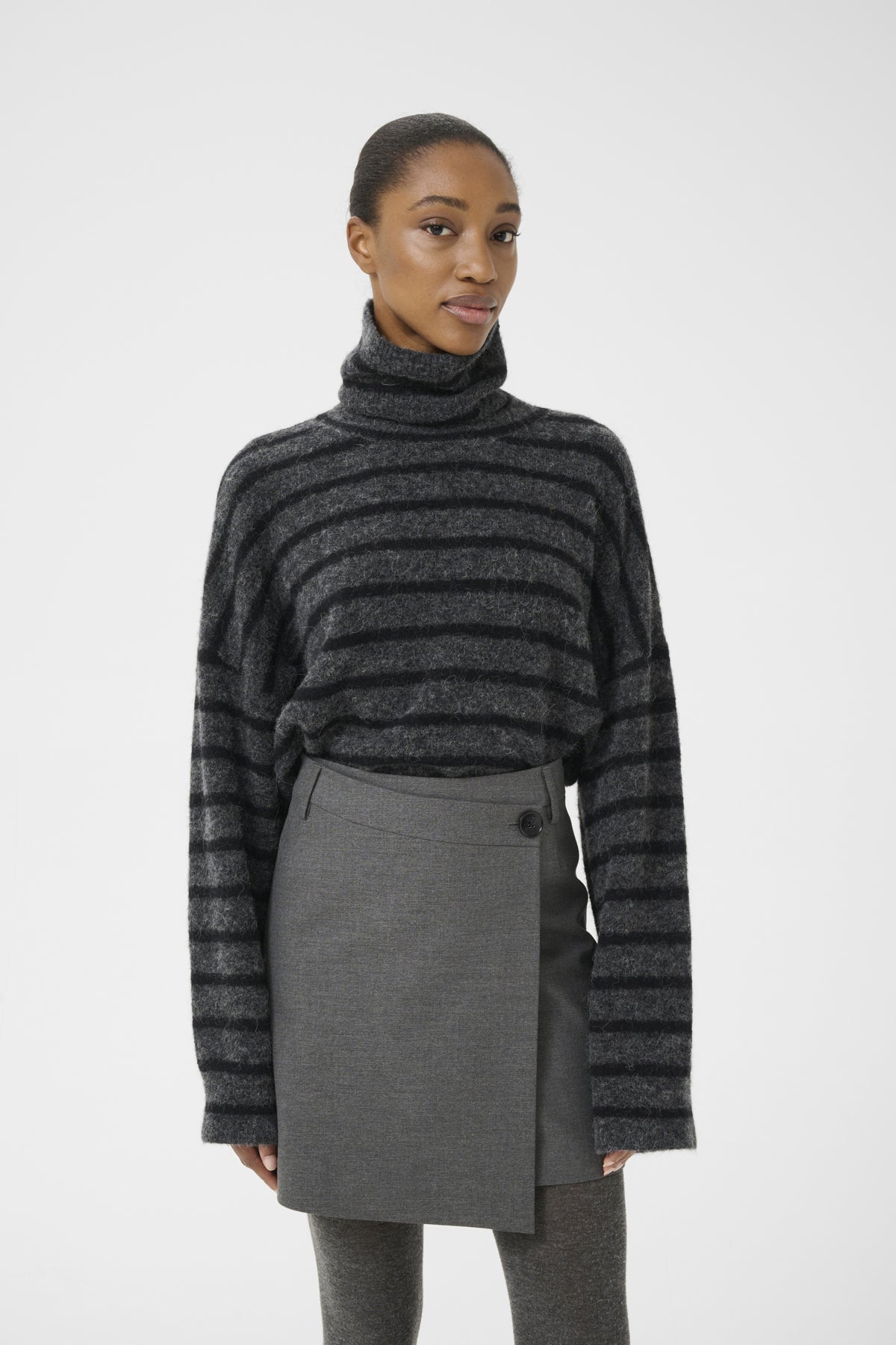 GZpaula melange MW wrap skirt Dark grey melange - 10910495