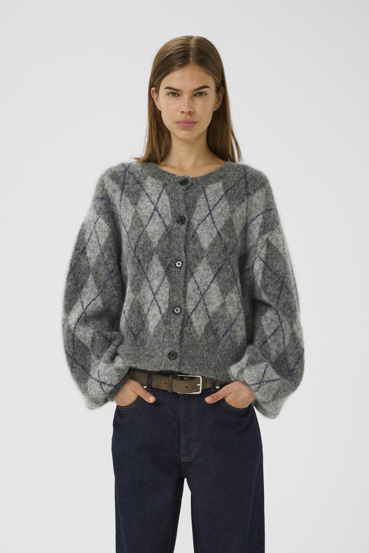 GZsasi cardigan Check Dark Grey/Grey/Blue comb - 10910660