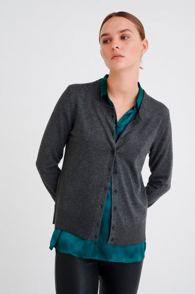 Rita Cardigan Dark grey melange - 30100784 Thumbnail