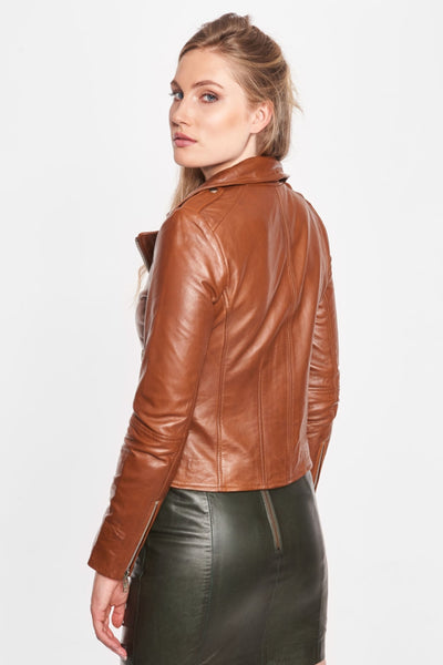 jacket with straight big zippe DARK COGNAC - 10576 Thumbnail