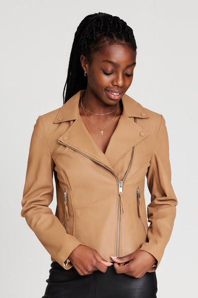 Biker Jacket Nappalon Satin Beige w. Silver acc. - 100097 Thumbnail