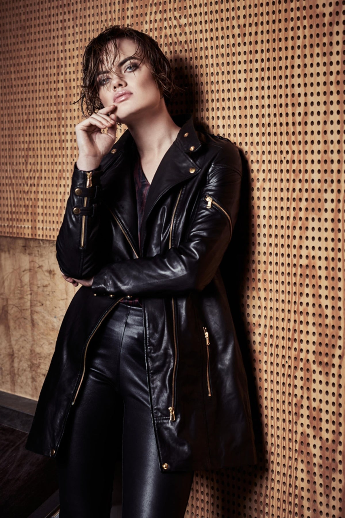 Long Biker Jacket Black w. Silver acc. - 11100