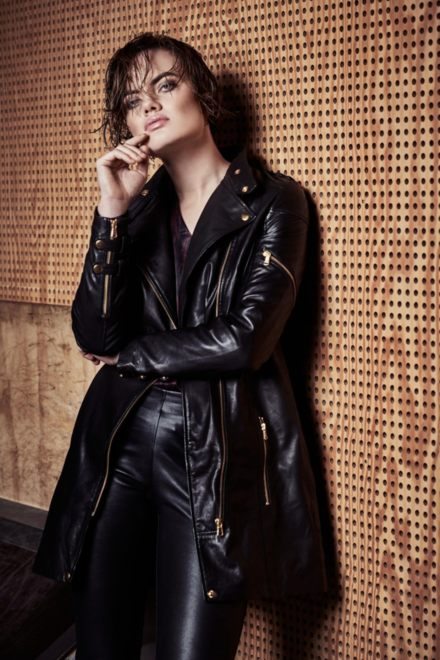 Long Biker Jacket Black w. Silver acc. - 11100