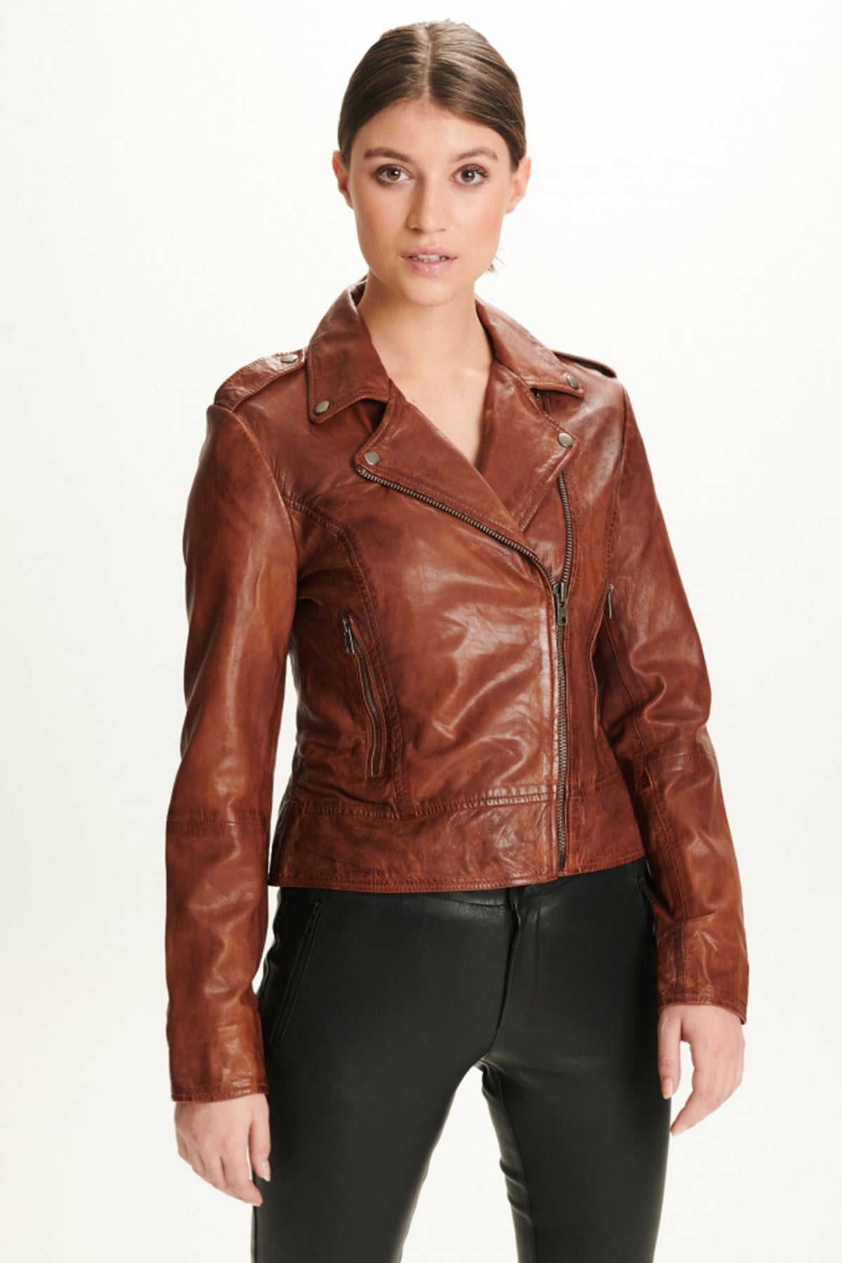 Biker Jacket Dark Cognac w Gunmetal acc. - 10961-new