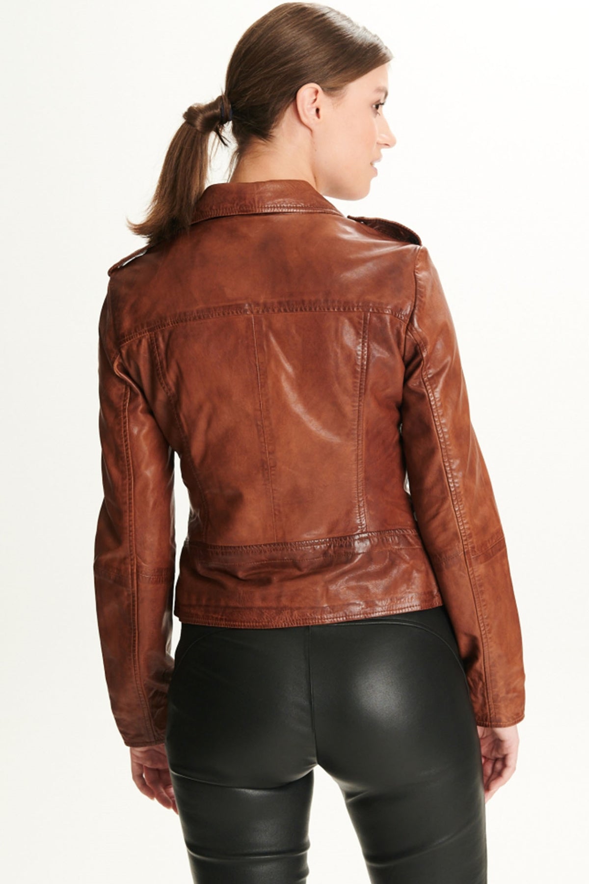 Biker Jacket Dark Cognac w Gunmetal acc. - 10961-new