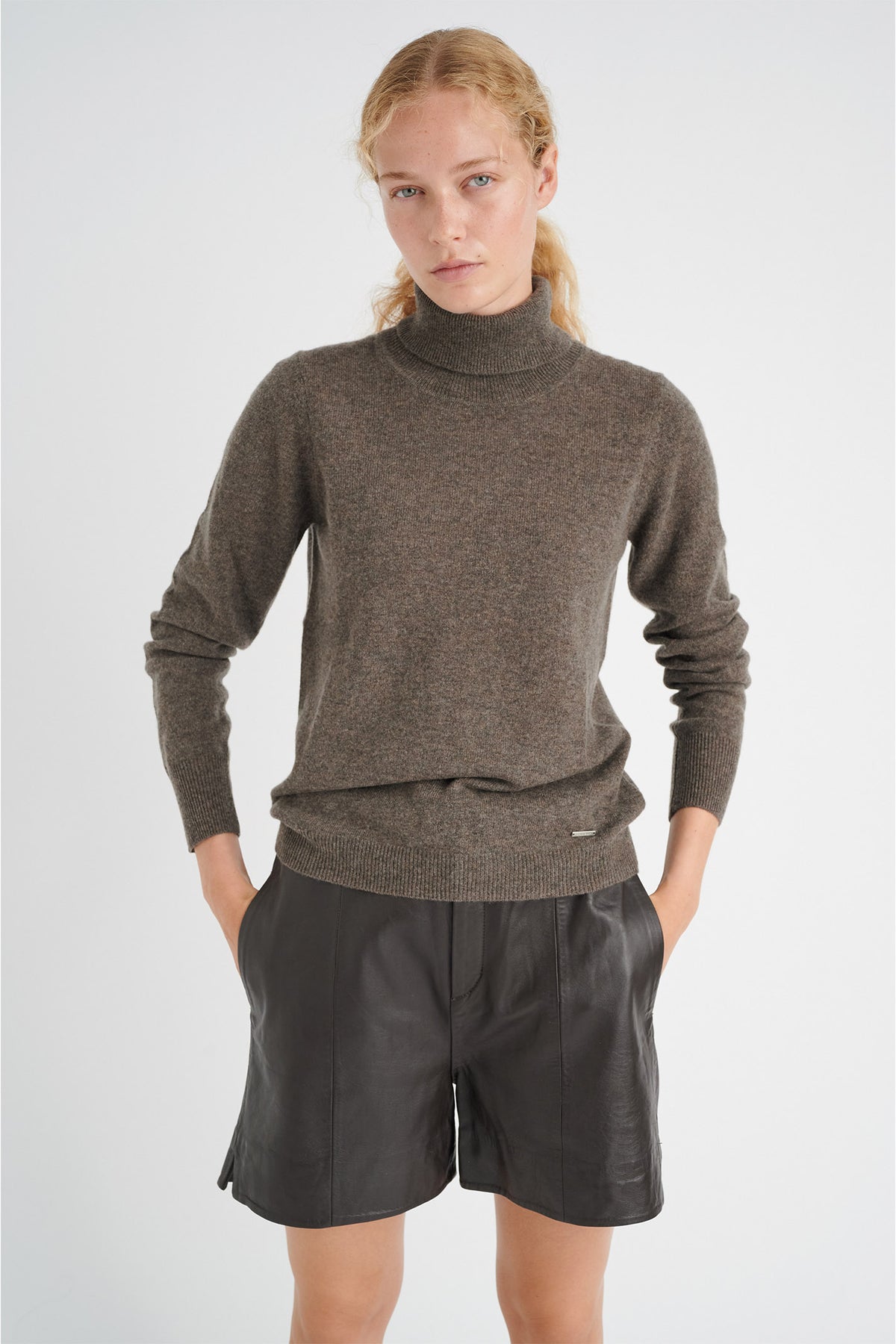 LukkaIW Rollneck Pullover Brown Melange - 30108211