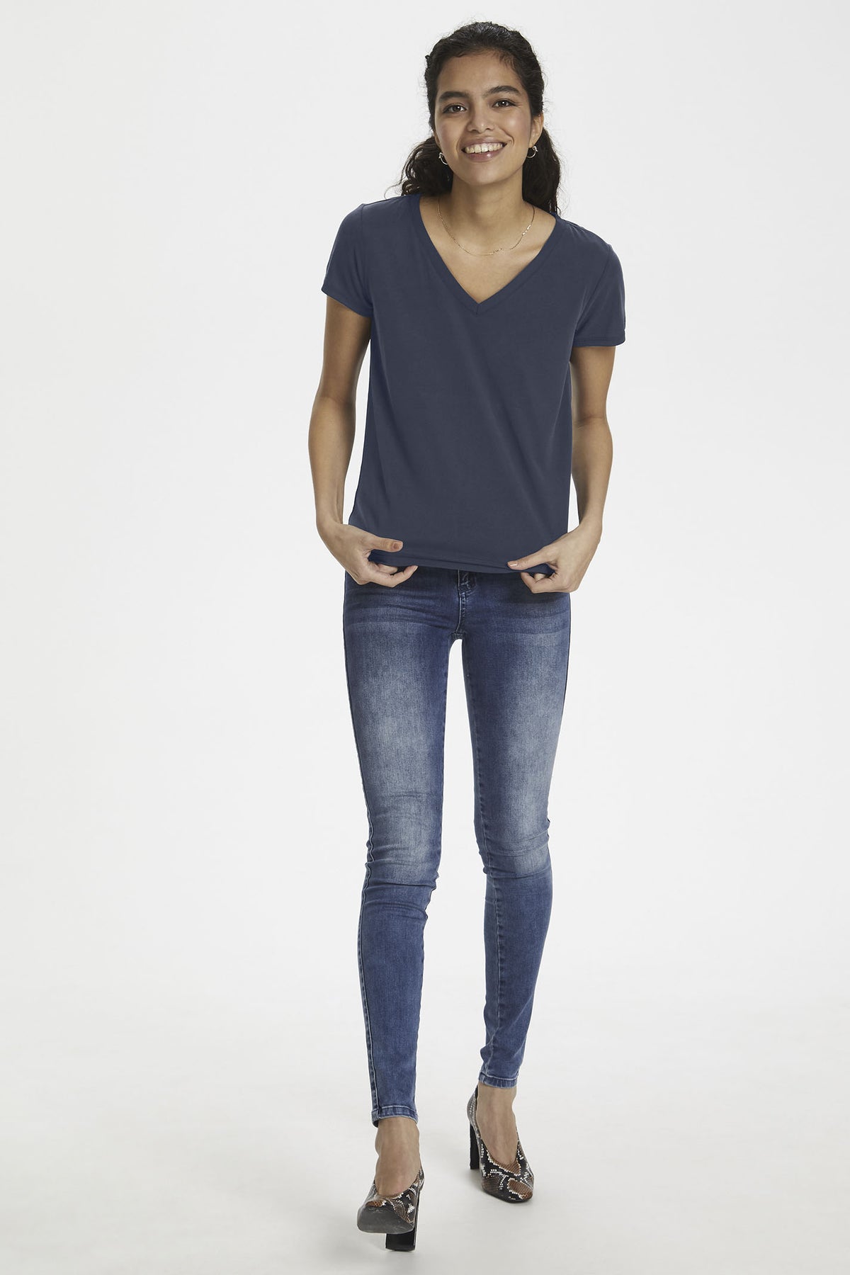SLColumbine V-neck SS Navy - 30404284