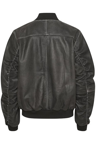 GiloMW Leather Bomber Jacket Medium Grey Retro Wash - 10704311 Thumbnail