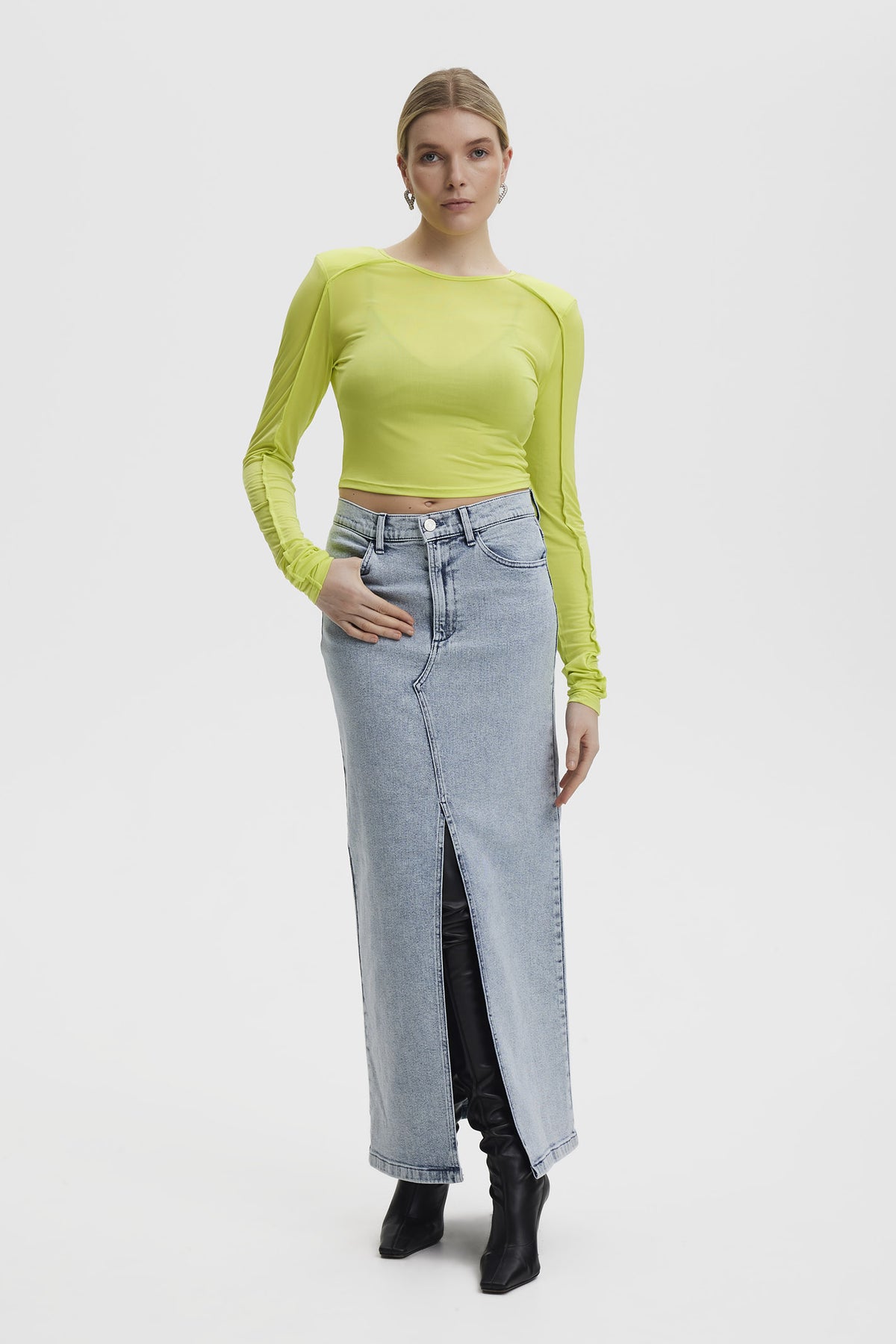 SiwGZ HW long skirt Light blue washed - 10908501