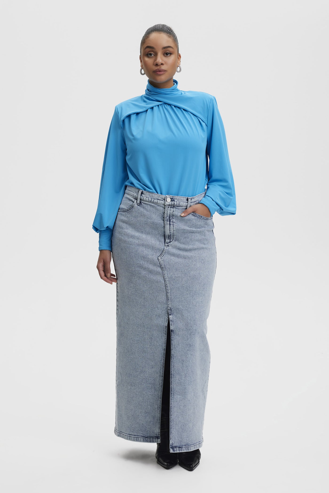 SiwGZ HW long skirt Light blue washed - 10908501