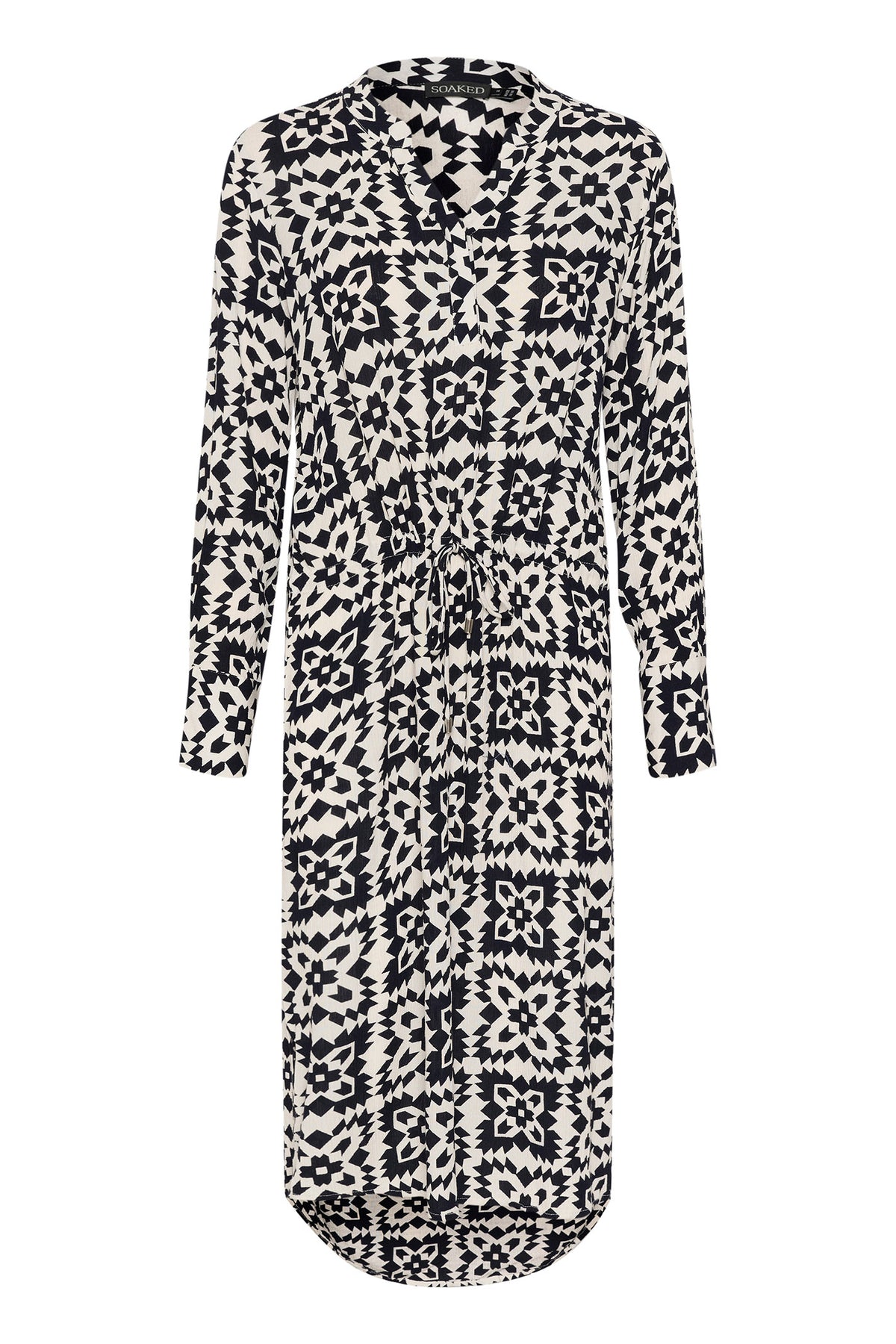 SLZaya Printed Dress LS White And Navy Folklore - 30407127