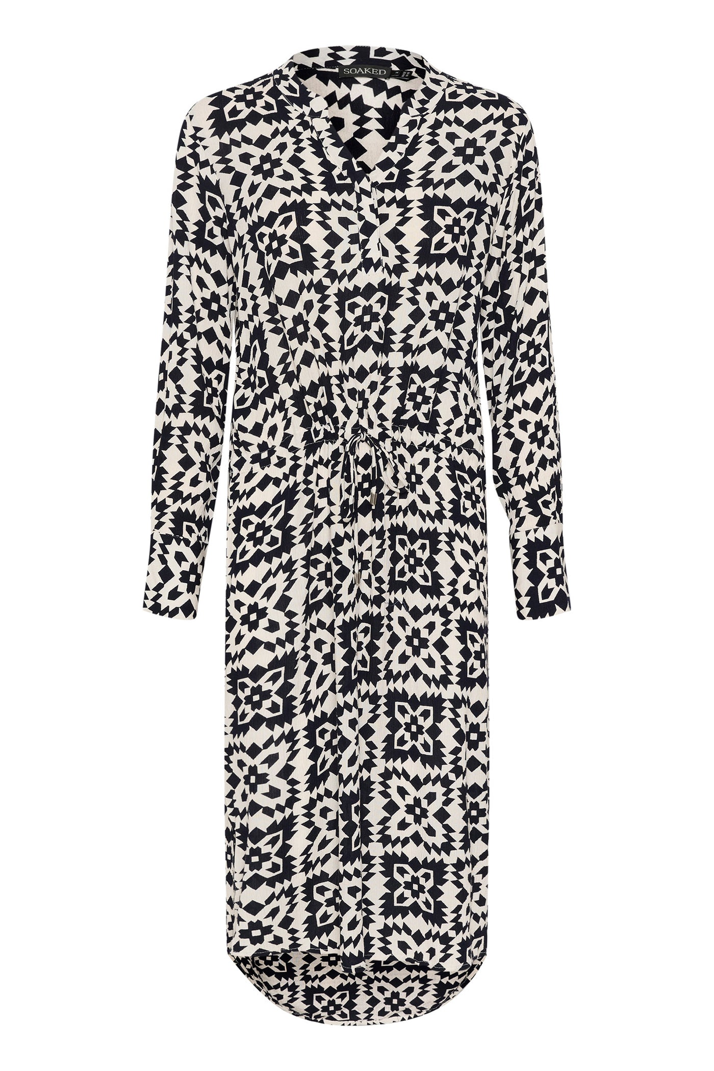 SLZaya Printed Dress LS White And Navy Folklore - 30407127