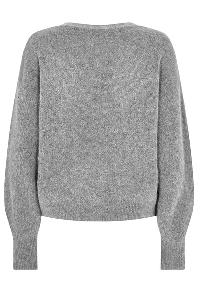 MMThora V-Neck Knit Cardigan Grey Melange - 156830 Thumbnail