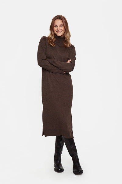MilaSZ Roll Neck Long Dress Major Brown Melange - 30511420 Thumbnail