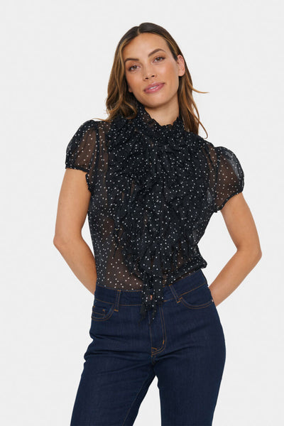 LiljaSZ Crinkle SS Shirt Black Ice Harts - 30512464 Thumbnail