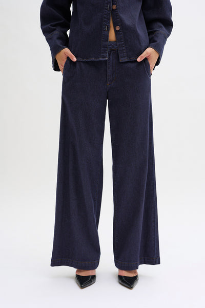 LaraMW 115 Wide Pant Dark Blue Un-Wash - 10704538 Thumbnail