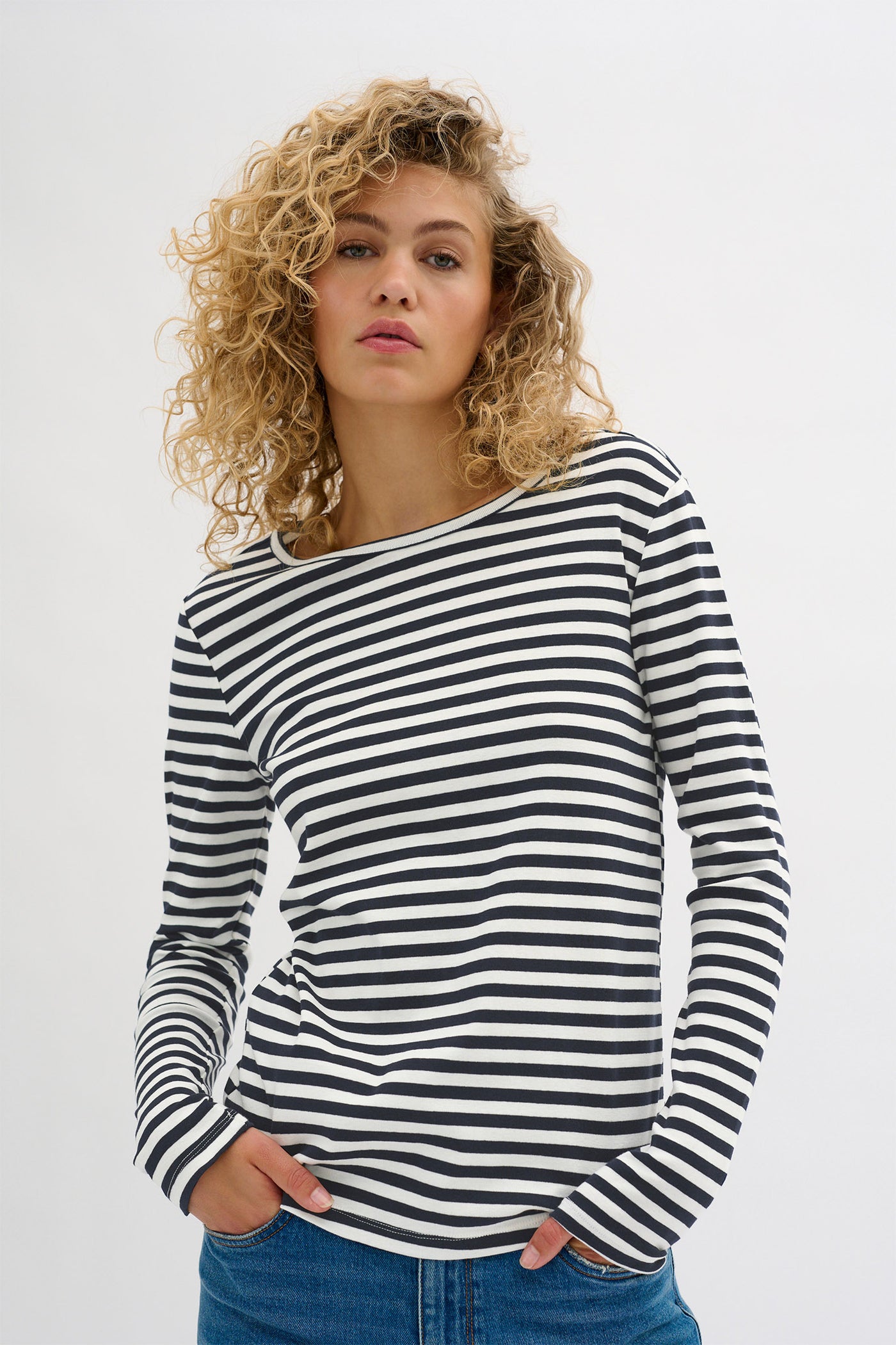DanaMW  Blouse Navy W. Off White Stripe - 10704595