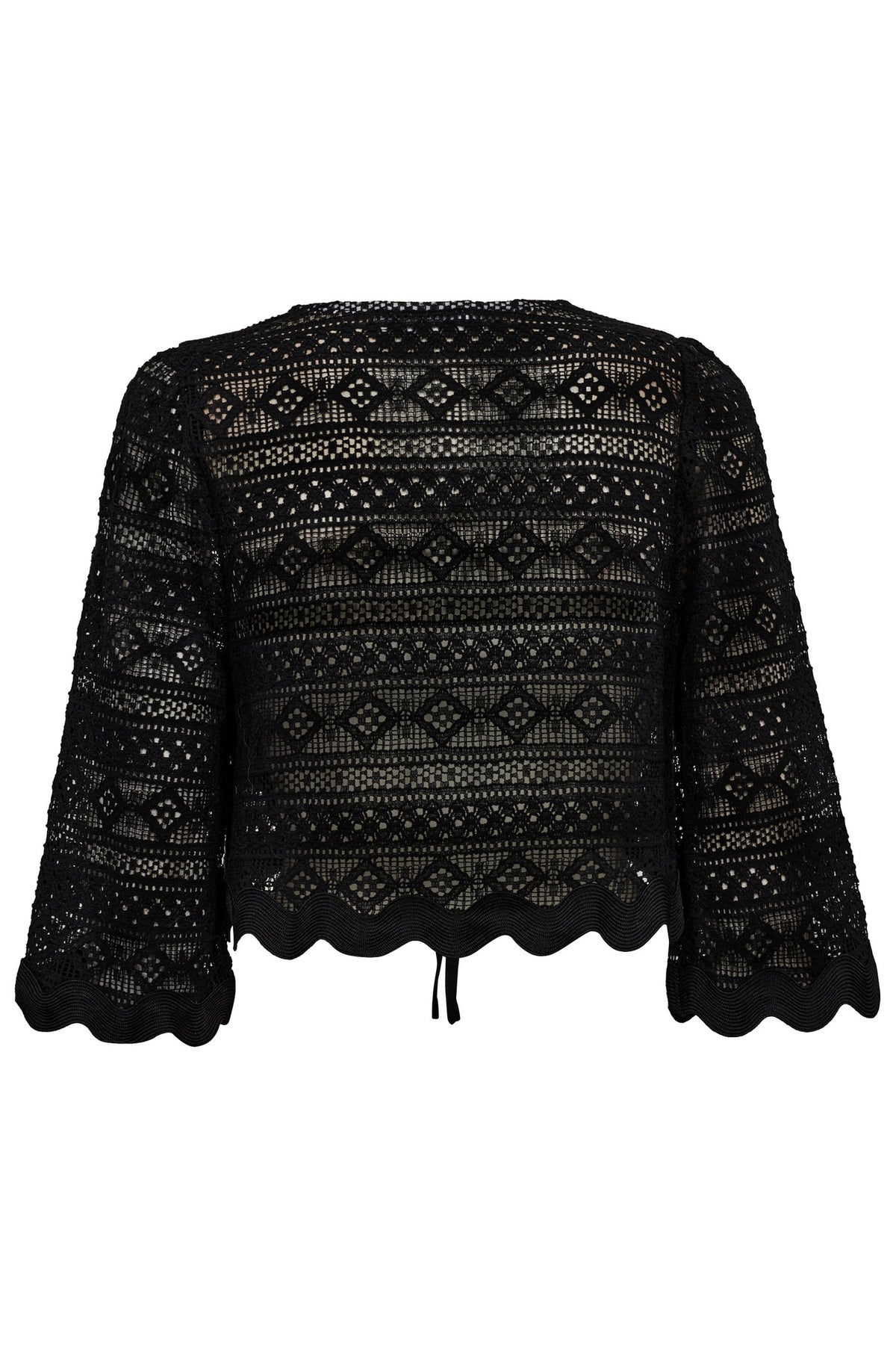 LaraCC Crochet Tie Blouse 96-Black - 35461