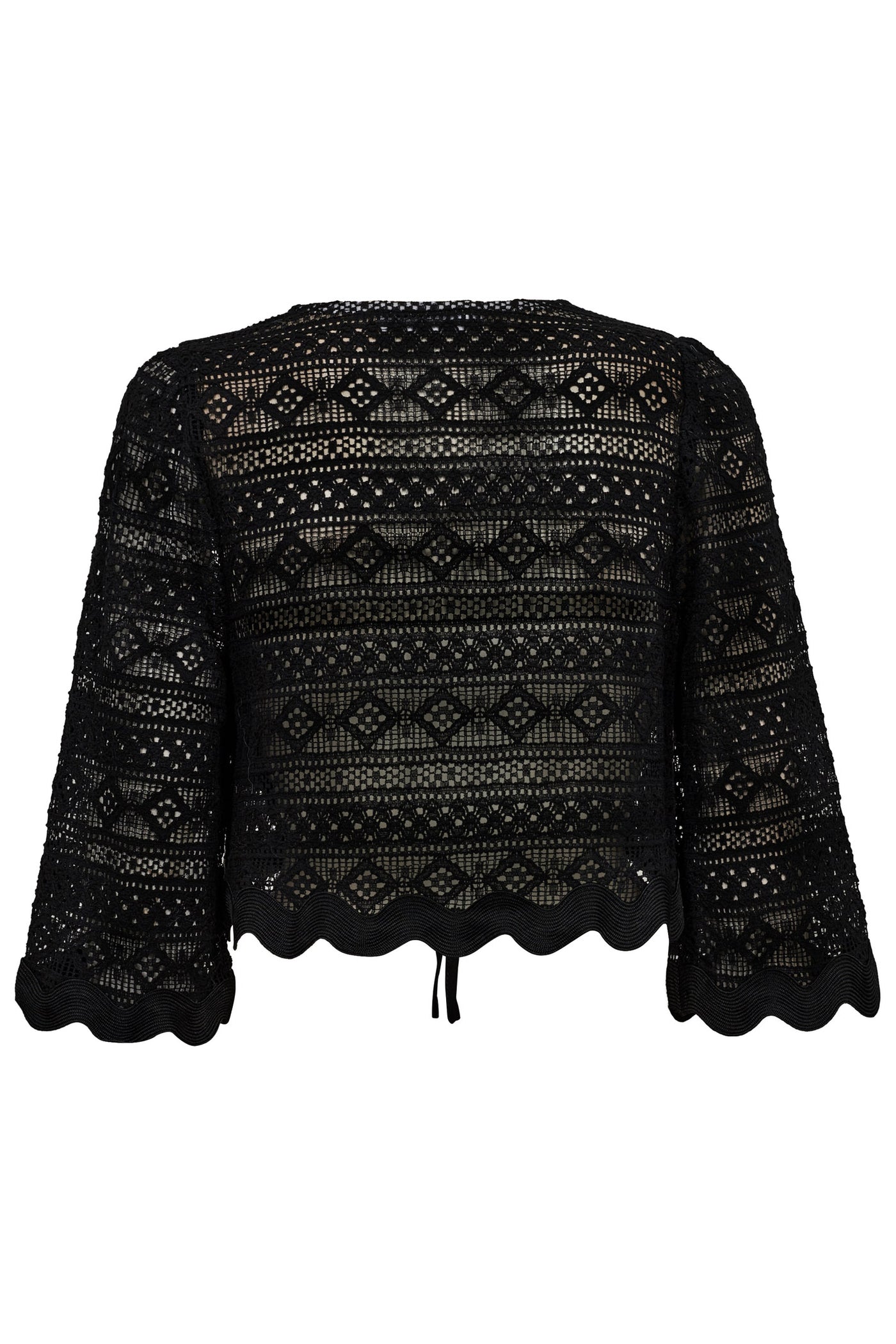 LaraCC Crochet Tie Blouse 96-Black - 35461