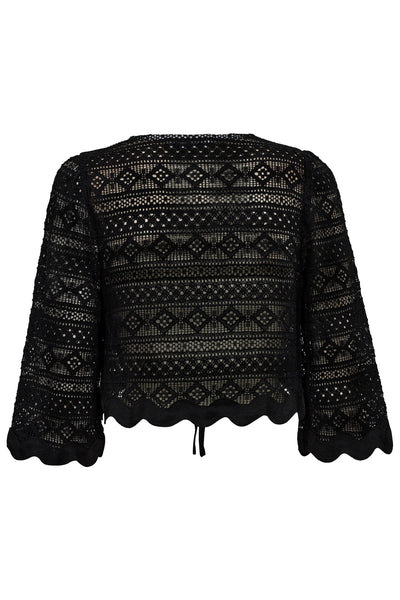 LaraCC Crochet Tie Blouse 96-Black - 35461 Thumbnail