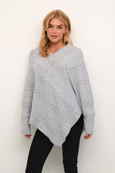 CRHoliday Knit Poncho Light Grey Melange - 10610828 Thumbnail