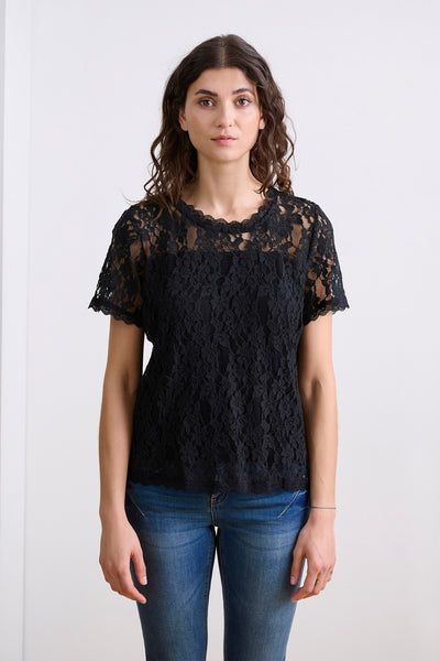 CRKit SS Lace Blouse Pitch Black - 10611696 Thumbnail
