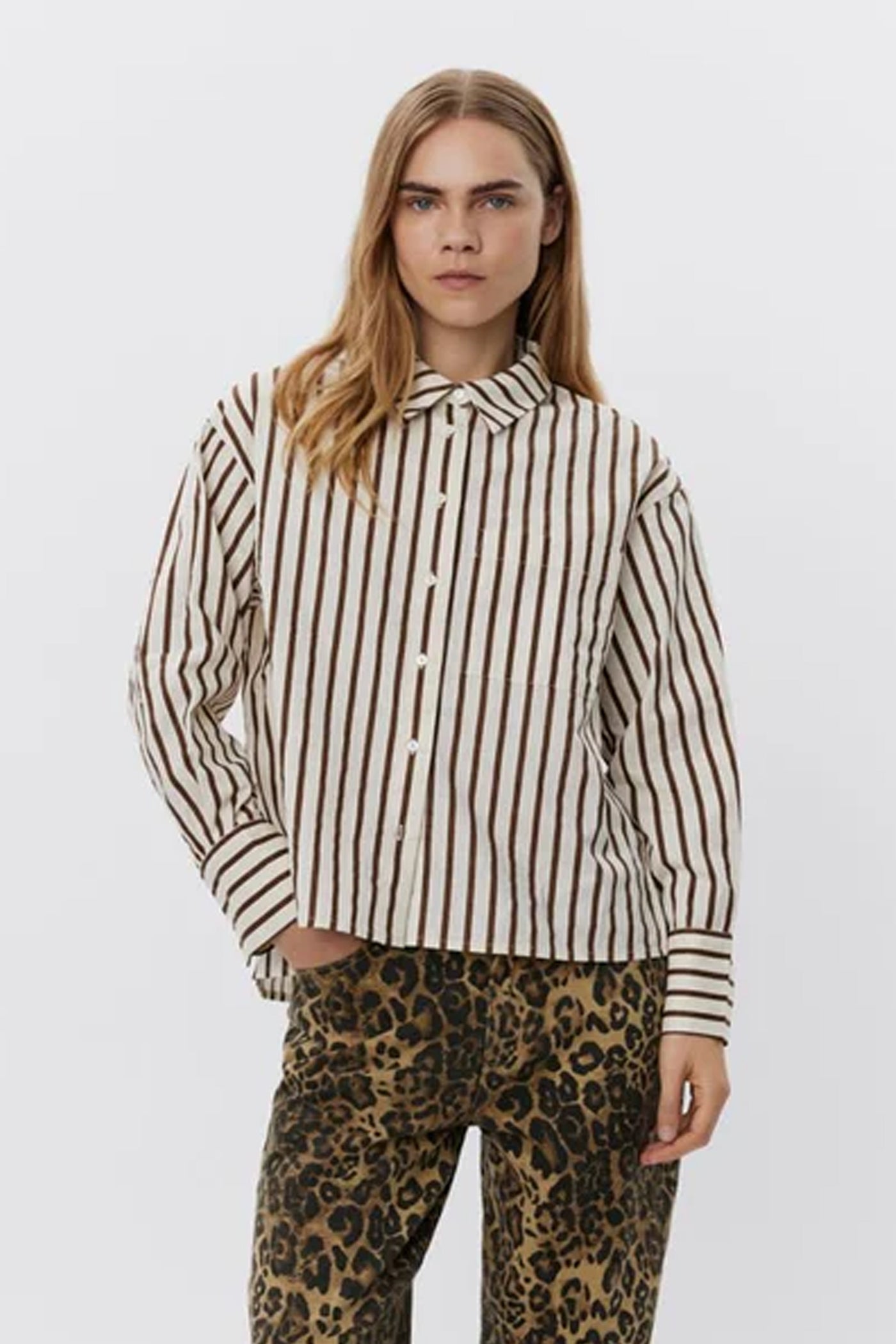 S243175 SKJORTER Tan/Brown striped - S243175