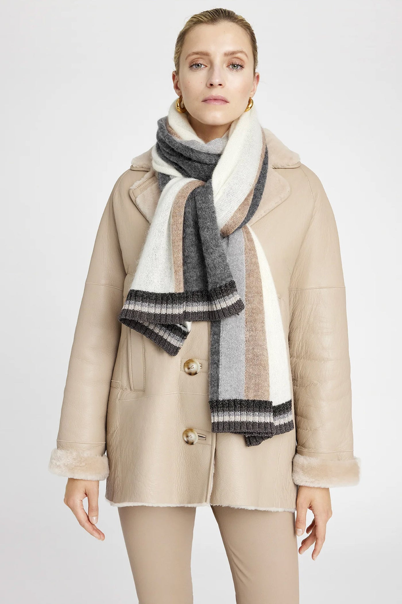Etine, striped lurex scarf 91610-Elaphant - 54802/3582