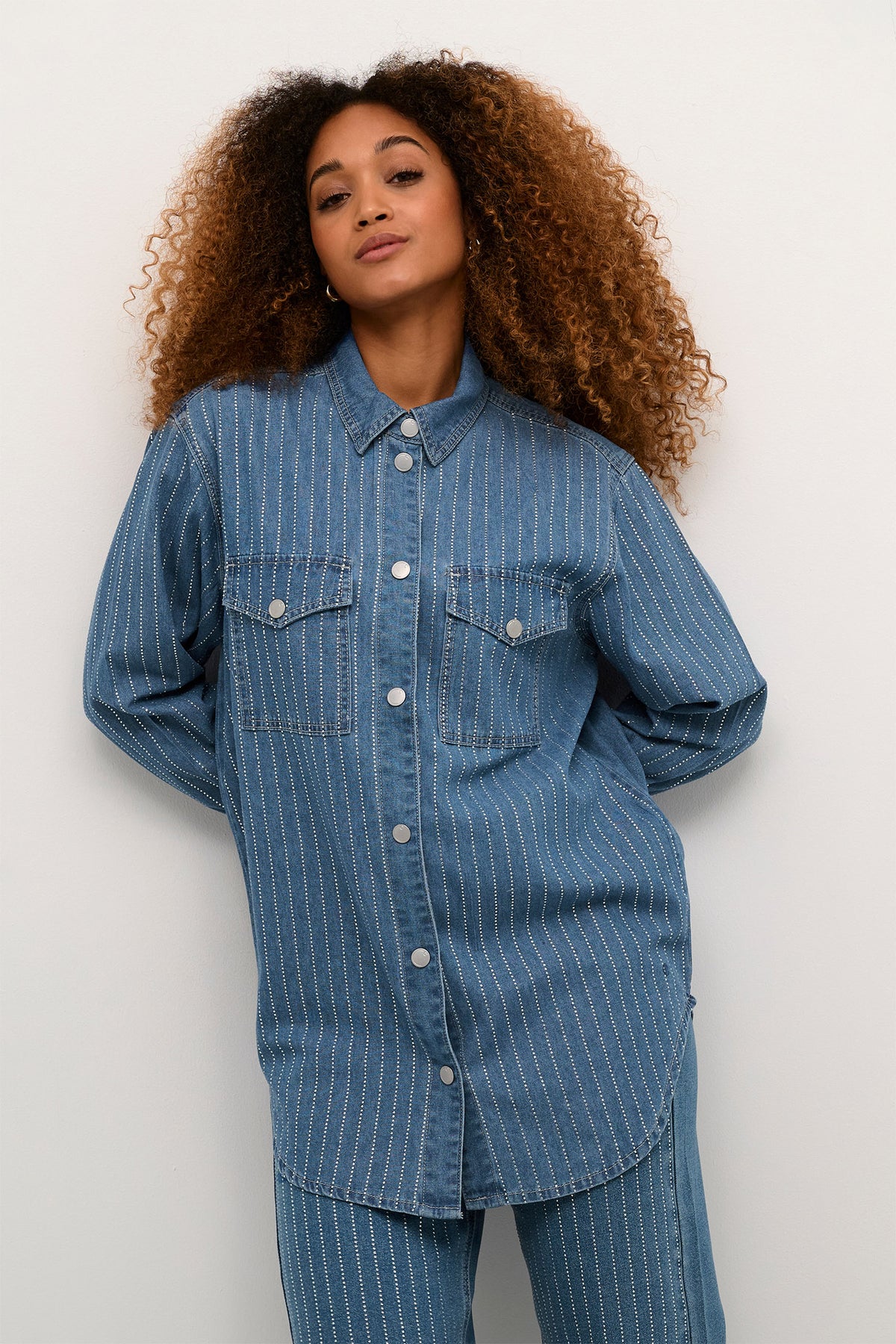 CRSine Shirt Rhinestone Blue Denim - 10612910
