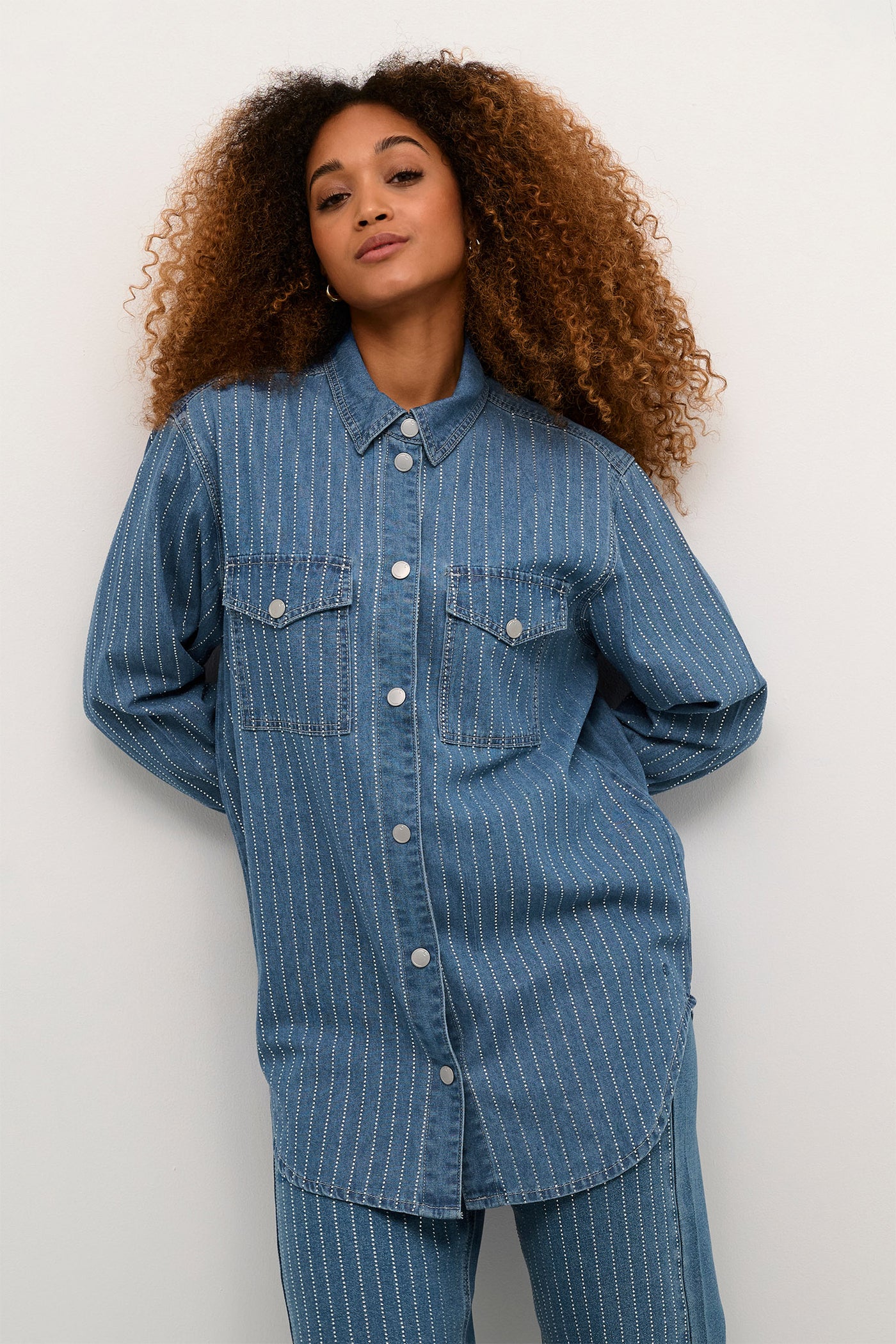 CRSine Shirt Rhinestone Blue Denim - 10612910