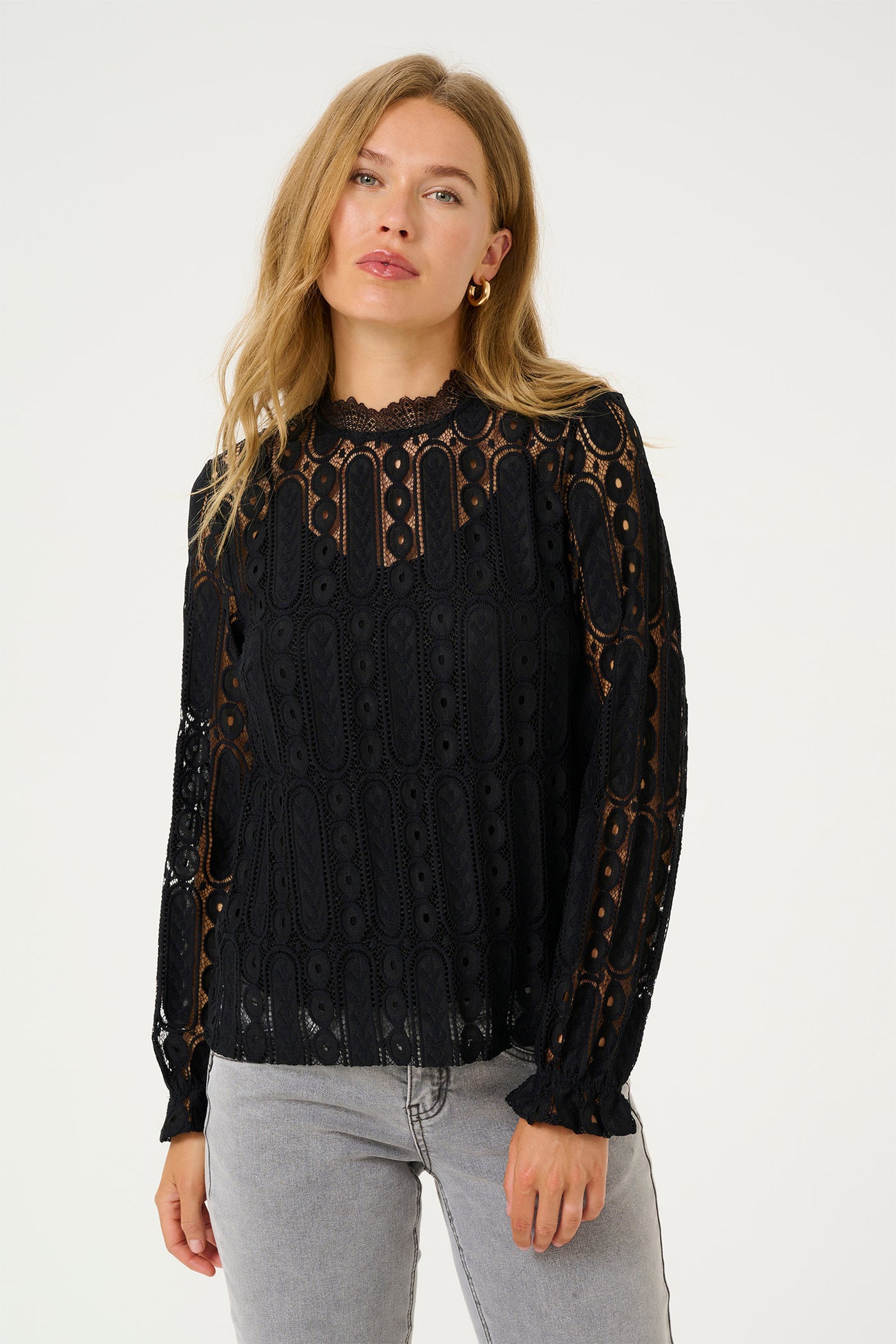 CRTully Lace Blouse Pitch Black - 10613673