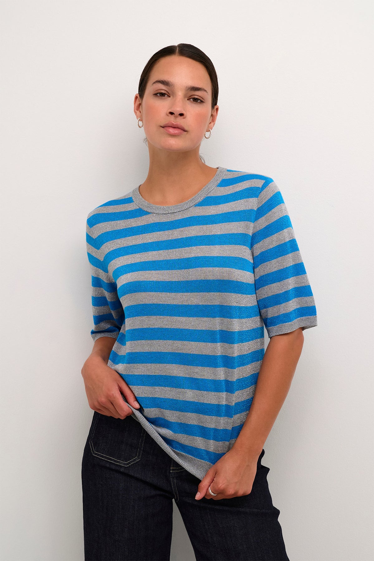 KAankra Short Sleeve Pullover Grey M./Malibue Blue Stripe