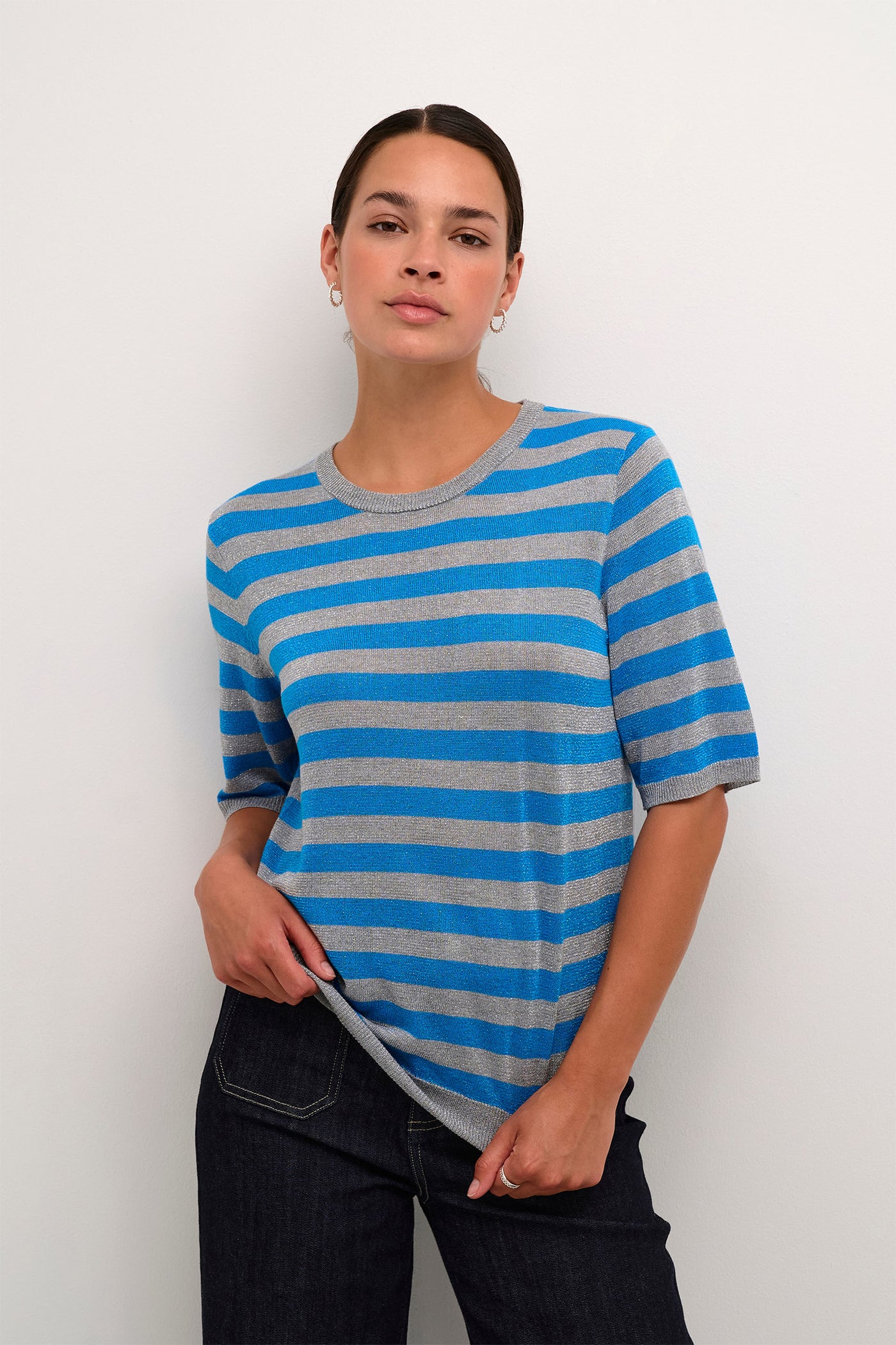 KAankra Short Sleeve Pullover Grey M./Malibue Blue Stripe