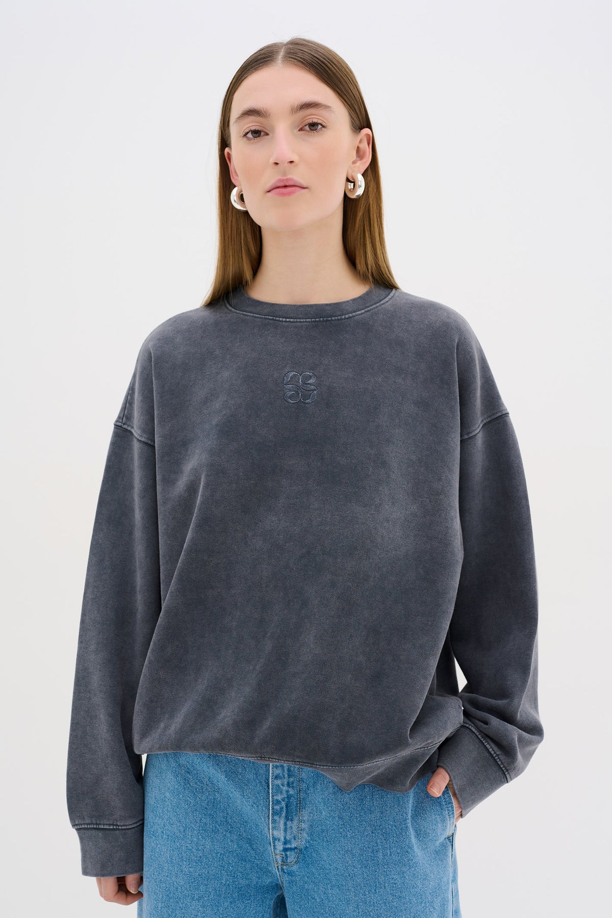DiegoMW Logo Emb. Sweat Dark Grey Random Wash - 10704891