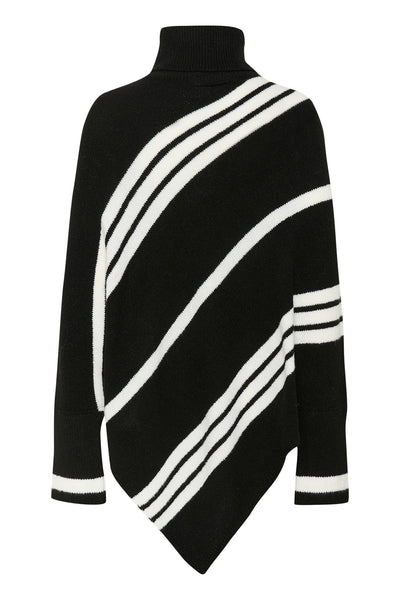CRKuma Turtelneck Poncho Black Eggnog Stripes - 10613574 Thumbnail