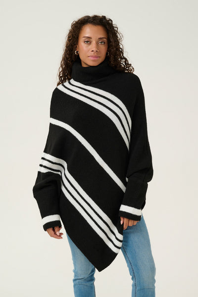 CRKuma Turtelneck Poncho Black Eggnog Stripes - 10613574 Thumbnail
