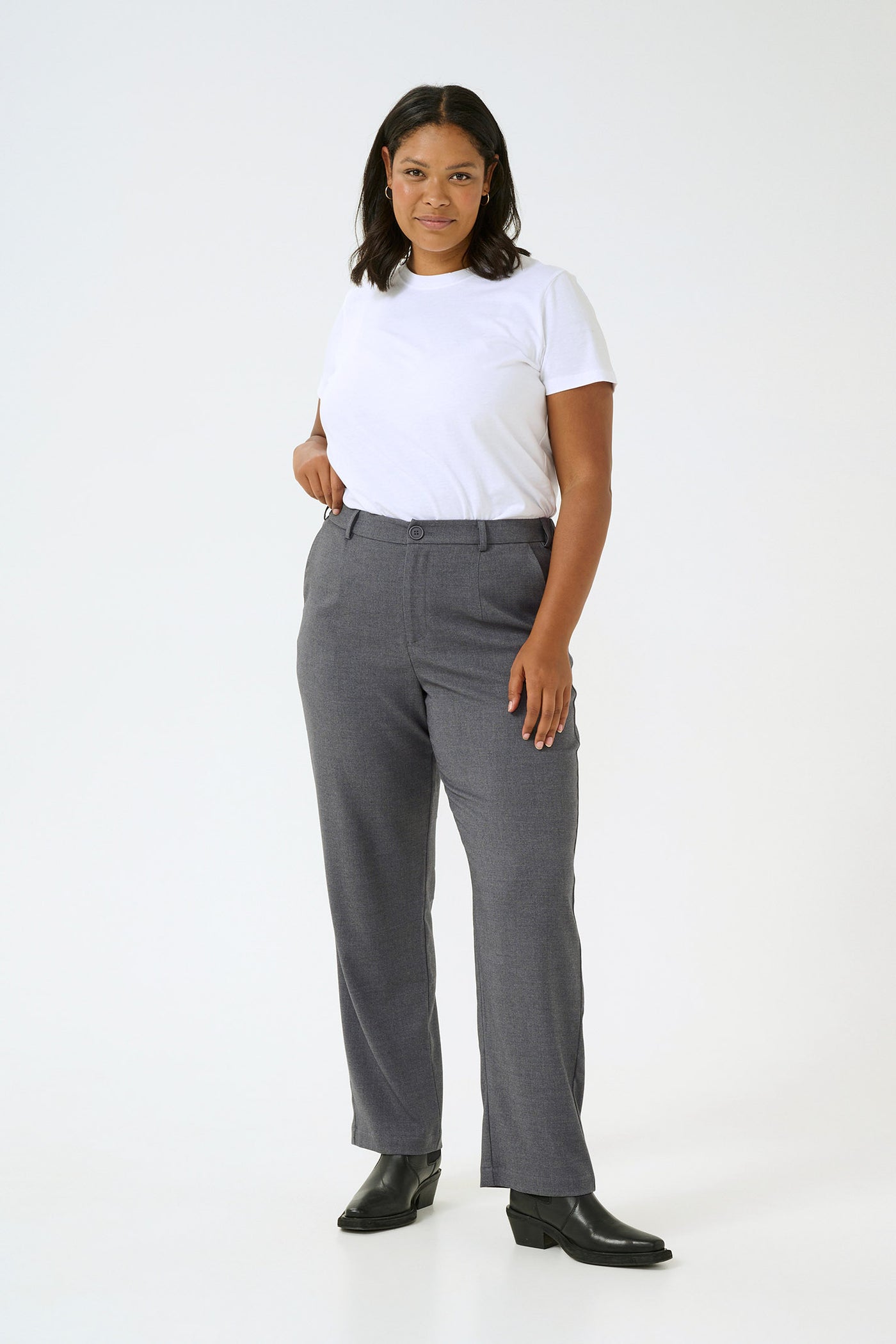 KCmerla Straight Pants Dark grey melange - 10582712
