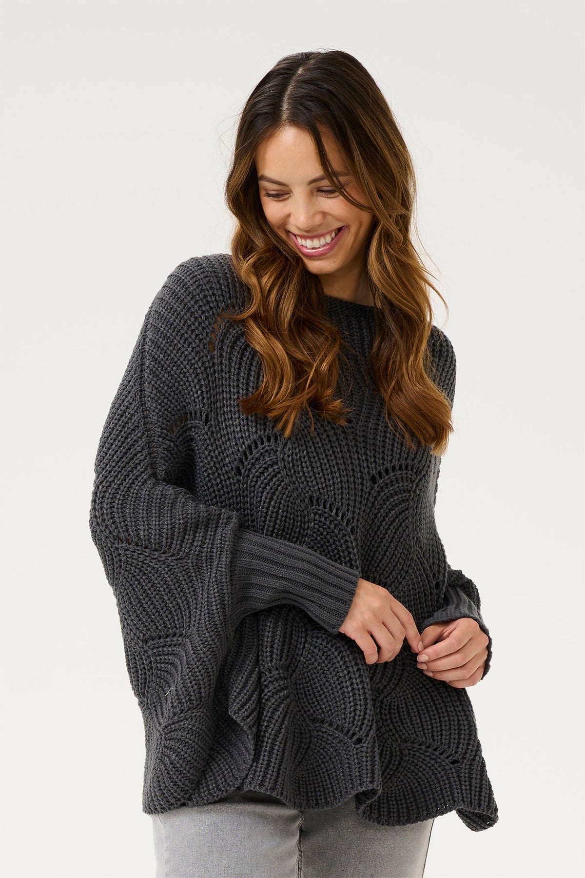 CRMistletoe Knit Poncho ASPHALT - 10613064