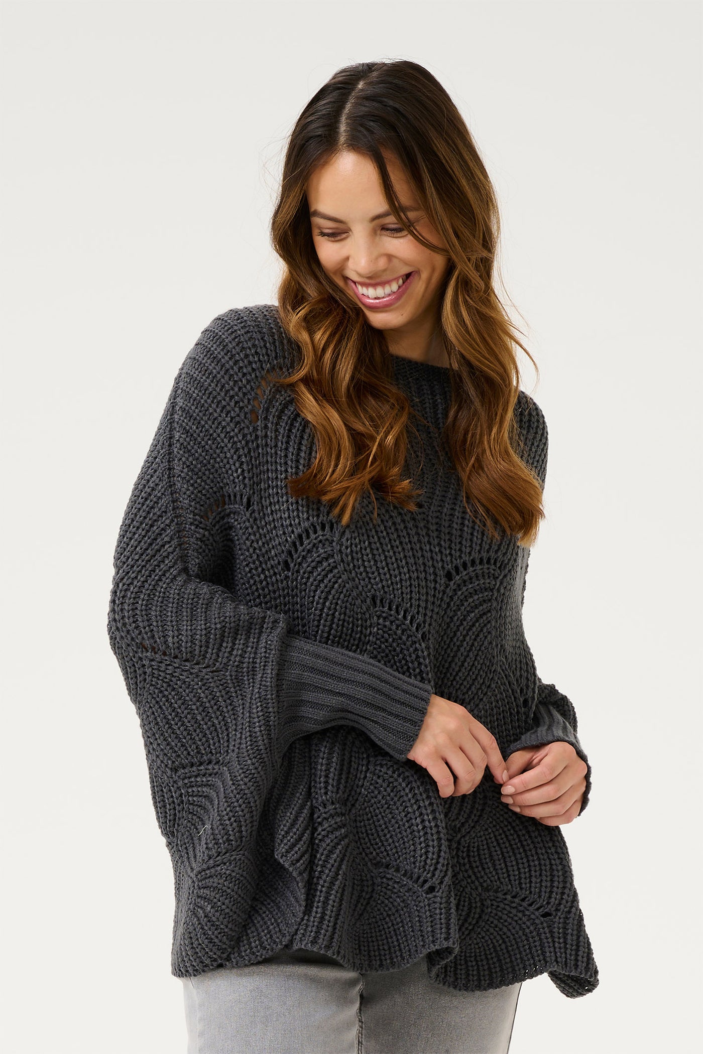 CRMistletoe Knit Poncho ASPHALT - 10613064