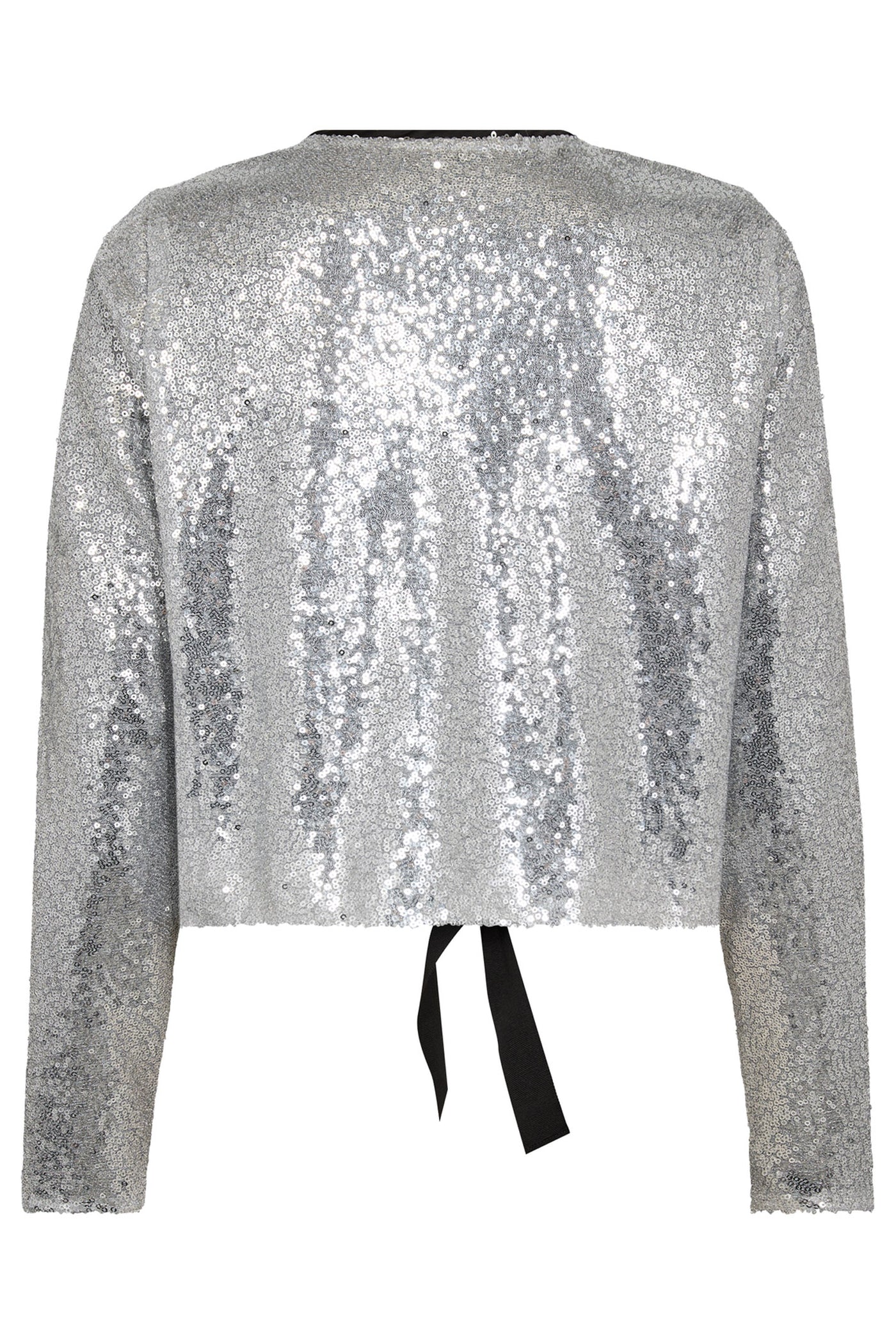 StevieCC Sequin LS Bow Blouse 930-Silver - 35676