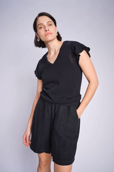 MMGanna Pattern V-neck Knit Black - 168800 Thumbnail