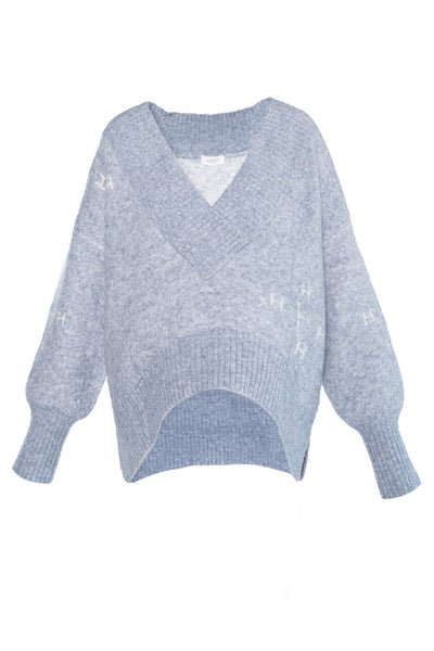 FAM V-neck Sweater 4003 Faded Denim - 2510120191 Thumbnail