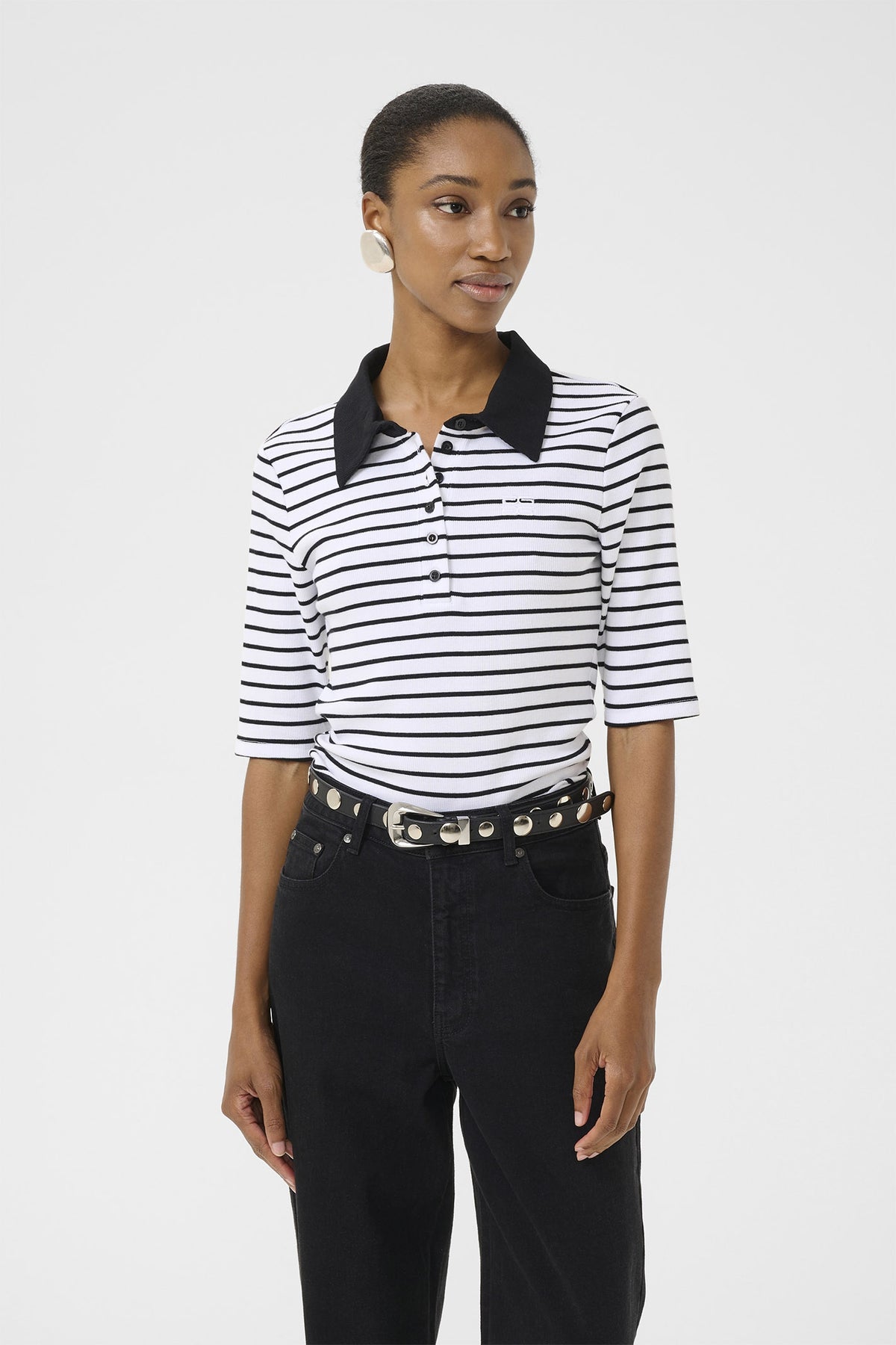 GZdrew polo striped top Bright White / Black striped - 10910729
