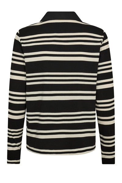 MalucaCC Stripe Polo Blouse 96-Black Thumbnail
