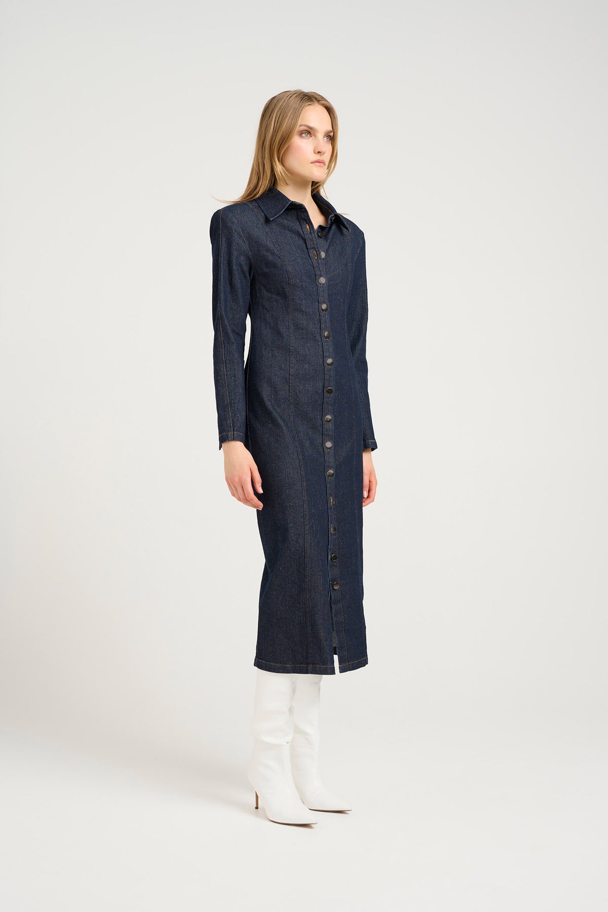 TilmaGZ LS long dress Dark blue Unwashed - 10909777