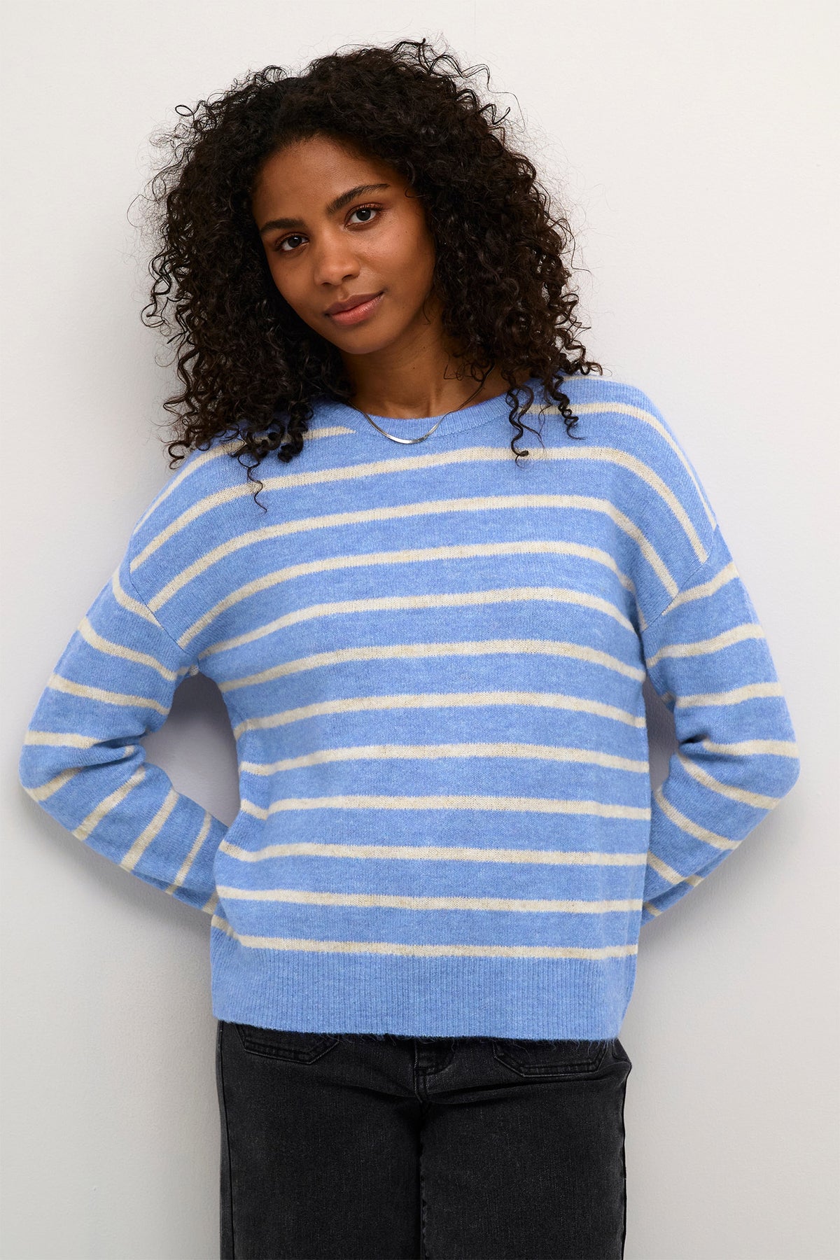 KAlida Knit Pullover Blue Melange/Beige Stripe - 10509373